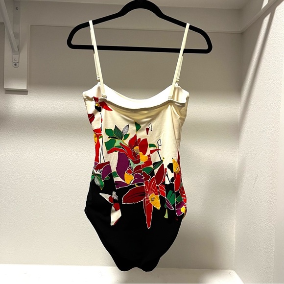 Gottex Vintage Swimsuit One Piece Floral Graphic Removable Strap Beach Sz 12 - Picture 3 of 5